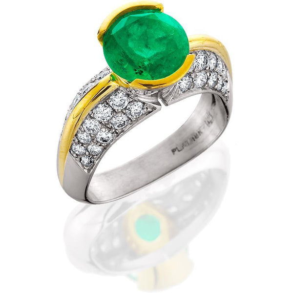 JFA019; Emerald and Diamond Ring set in Platinum and 18K Yellow Gold