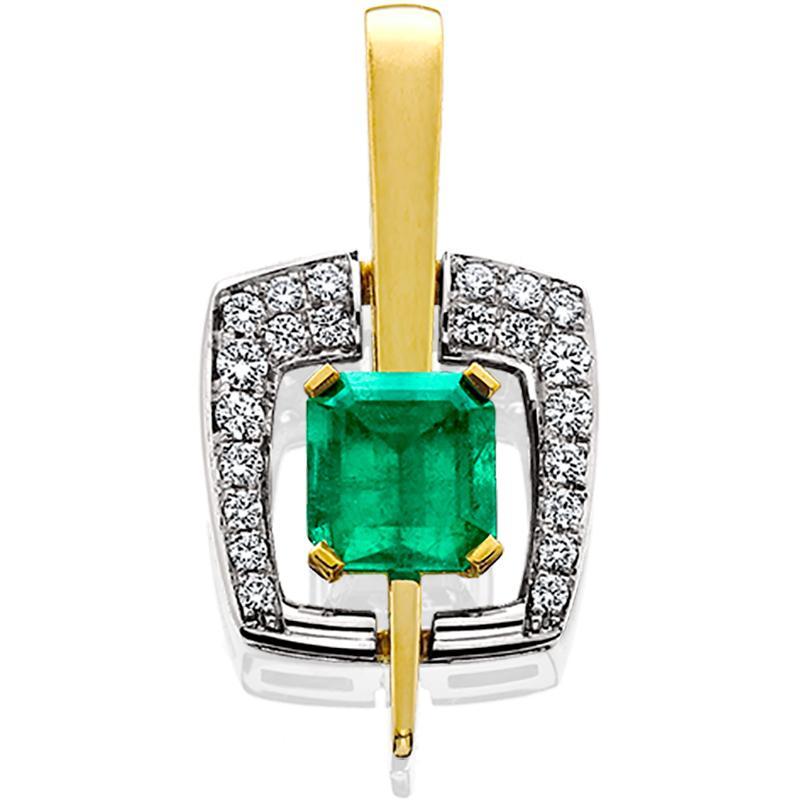 JFA103; Emerald and Diamond Pendant set in 18K White and Yellow Gold