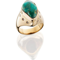 PM608; 14K Yellow Gold Domed Turquoise and Diamond Ring