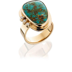 PM621; 14K Yellow Gold Turquoise and Diamond Ring