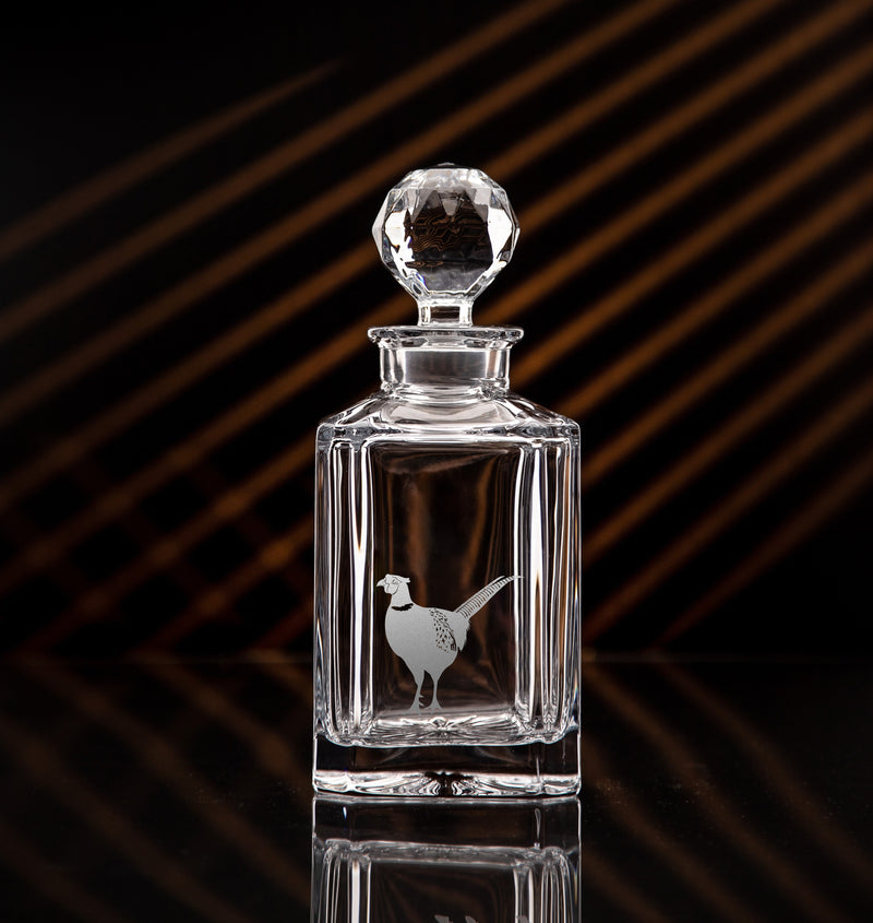 Duck Engraved Crystal Whiskey Decanter – 26oz Square Design With Stopper, For Bourbon, Scotch, Brandy
