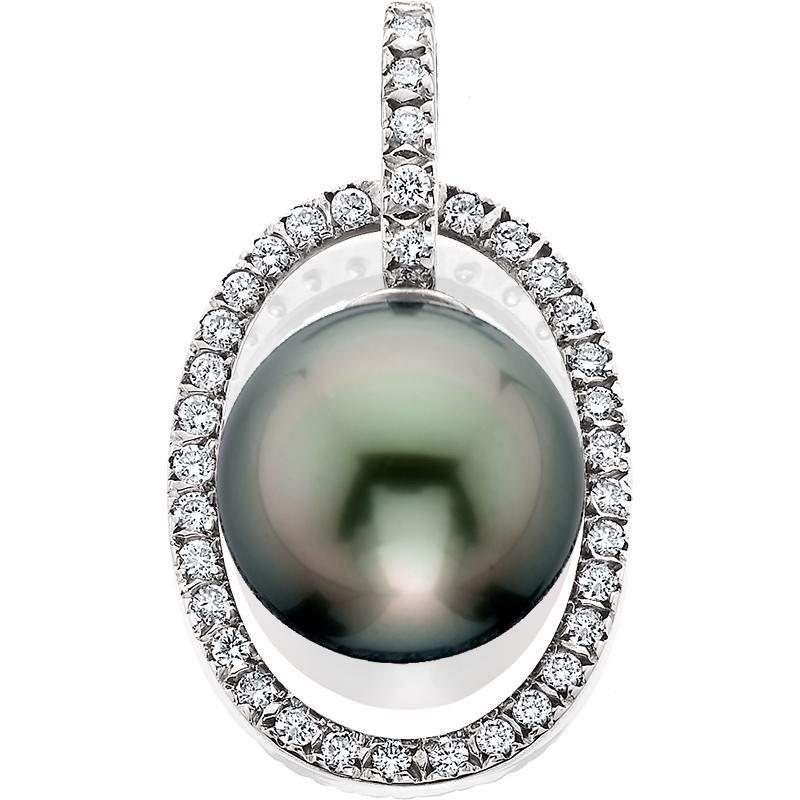 SCHNEIDER0054; White Gold Tahitian Pearl Pendant with Diamonds