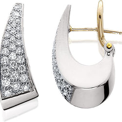 SUGARMANM0016; 14k White Gold Huggie Style Earrings w/Diamond Pave