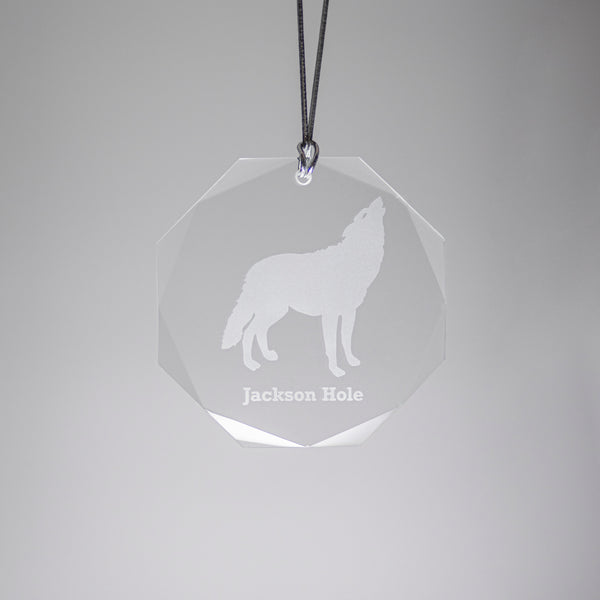 Crystal Round Wolf Ornament