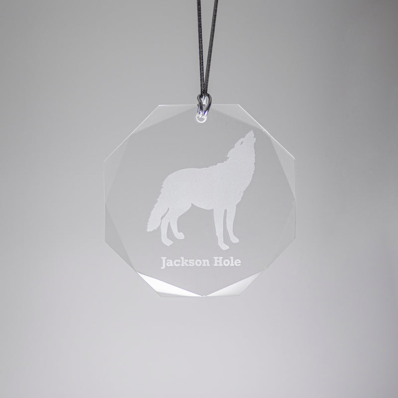 Crystal Round Wolf Ornament