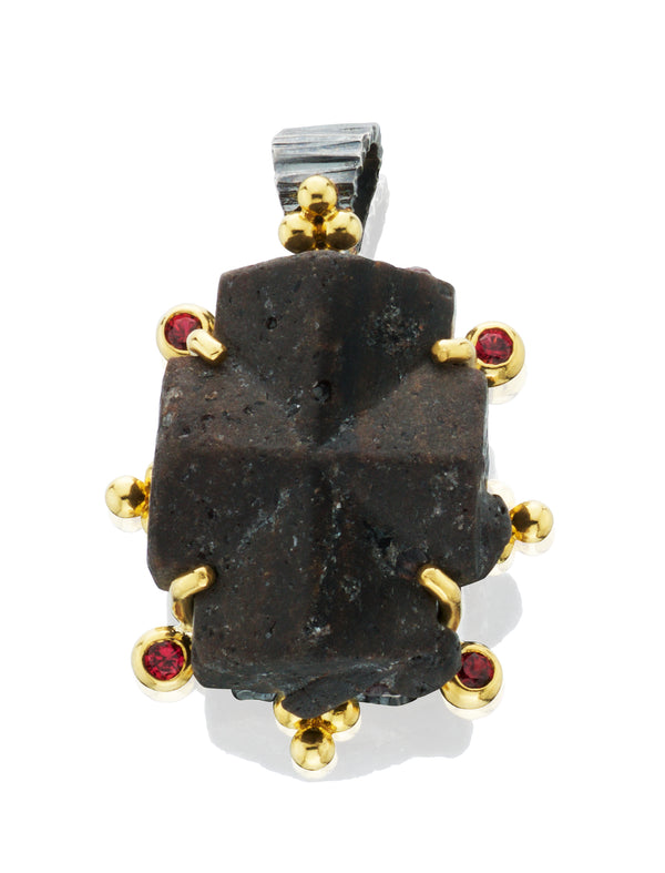 Natural Staurolite Crystal and Red Spinel Pendant