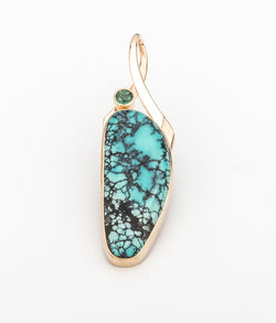 PM278; 14K Yellow Gold and Turquoise Pendant w/a Green Tourmaline
